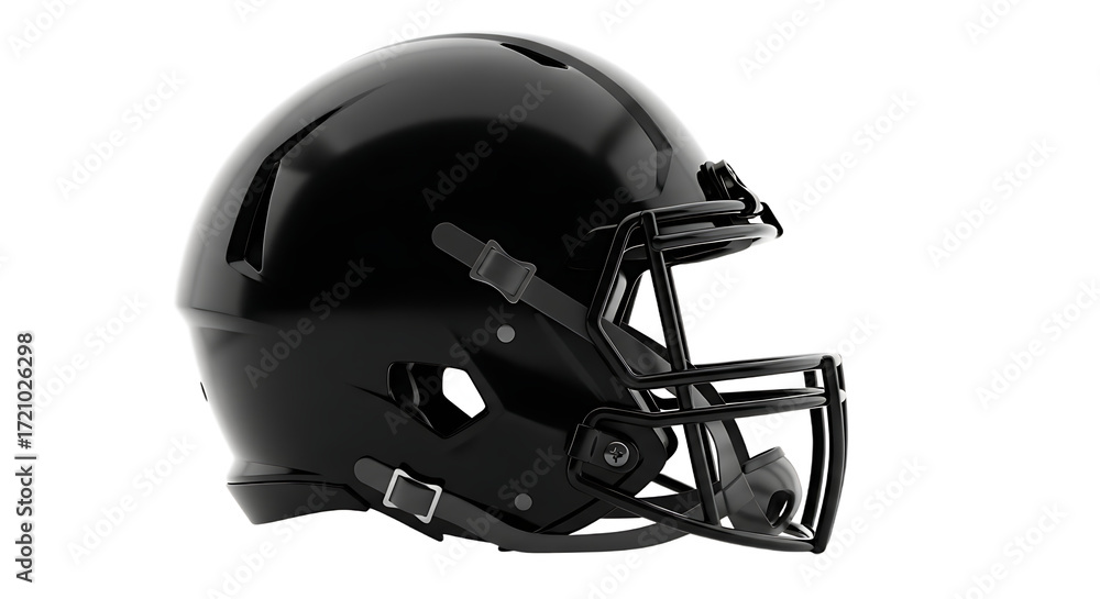 Fototapeta premium Black American Football Helmet with Glossy Finish and Face Mask, Side View, Transparent Background