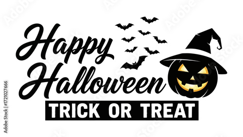 Spooky Greetings: A festive Halloween greeting featuring a carved pumpkin, a witch's hat, and a swarm of bats, evoking the eerie charm of the holiday.