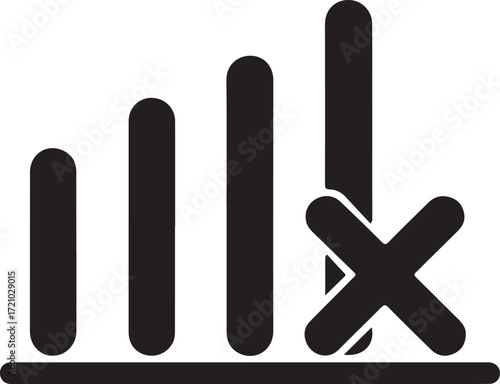 Black Signal Strength Bars with a Red Cross Symbol Indicating No Connection network