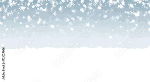 White snowflake gradient background illustration with falling flakes, symbolizing winter festive holiday celebration, cold season, and decorative design