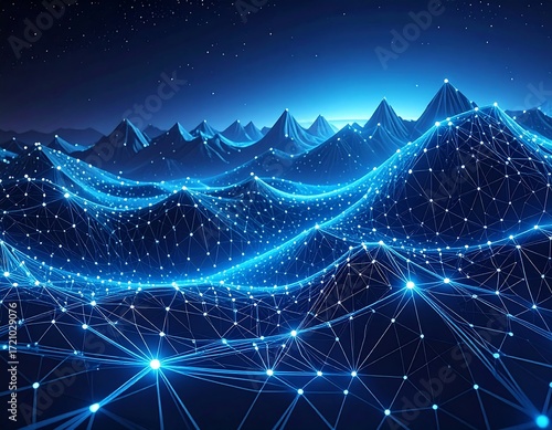 Digital mountain landscape at night
