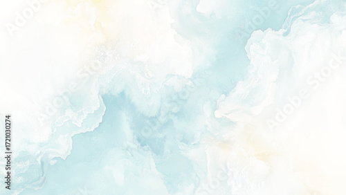 Abstract blue winter watercolor background. Sky pattern with snow. Light blue watercolour paper texture background.