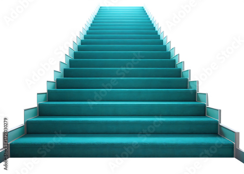 Teal carpeted staircase rising against isolated on isolated on a transparent background