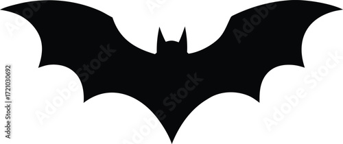 dark bat wing symbol, halloween spooky flying icon
