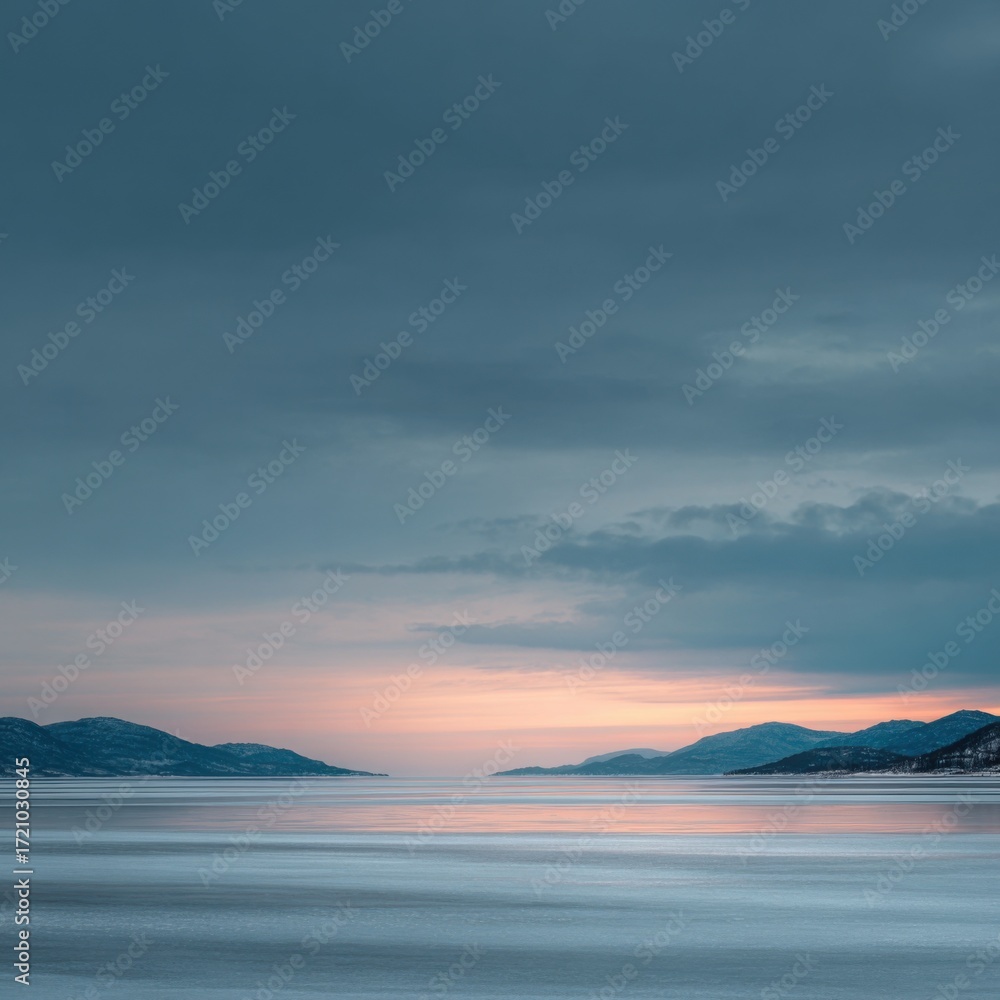 Fototapeta premium Norwegian Frozen Fjord At Sunset A Minimalist View