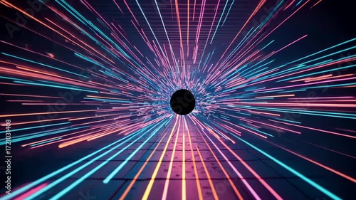 Abstract Tunnel of Light with Vibrant Neon Streaks Representing Speed and Data Transmission