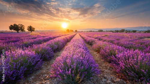 Wallpaper Mural The Romantic Scene Of A Lavender Field In Provence At Sunset Torontodigital.ca