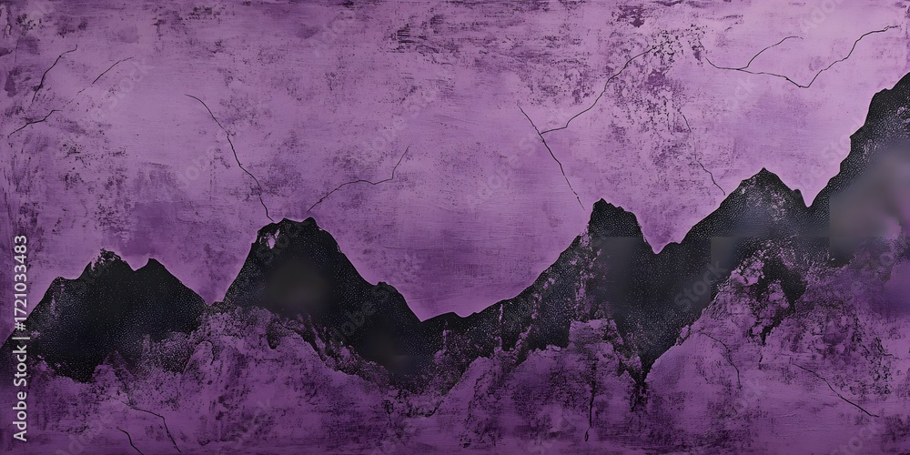 Naklejka premium Textured purple mountain range artwork with dramatic peaks and cracks