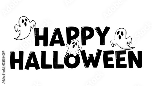 Happy Halloween Graphic: Spooky illustration celebrating Halloween with playful ghosts and festive text. The artwork captures the essence of the holiday, offering a visual treat for the spooky season.