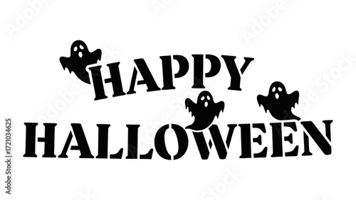 Happy Halloween with spooky ghosts: A festive Halloween image featuring a bold Happy Halloween message, playfully complemented by three animated silhouettes of mischievous ghosts.