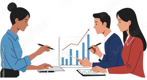 Business meeting analyzing growth charts professionals collaborating on financial strategy in modern office illustrating teamwork and success