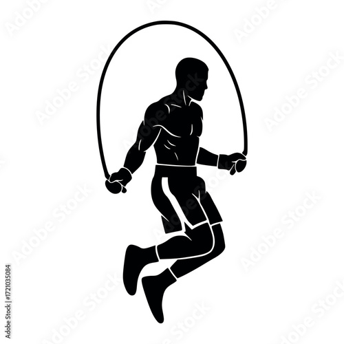 Vector art of silhouette of a boxer jumping rope, , showcasing athletic training and fitness