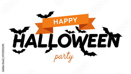 Happy Halloween Party Invitation: A stylish illustration announces a spooky Halloween party, featuring playful bat silhouettes and festive typography, evoking the thrill of the autumn season.