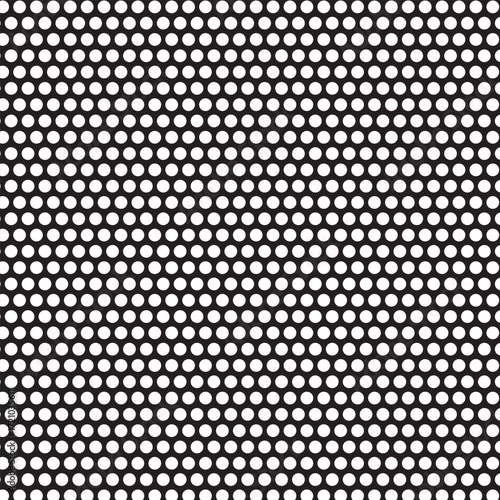 Metal mesh. Pattern of perforated metal. Black mesh texture. Perforated steel. Circle hole in steel plate. Iron sieve. Seamless background. Vector illustrator.