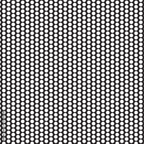 Metal mesh. Pattern of perforated metal. Black mesh texture. Perforated steel. Circle hole in steel plate. Iron sieve. Seamless background. Vector illustrator.