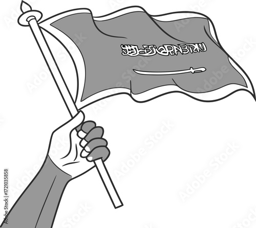 Hand Holding Saudi Arabian Flag Vector Illustration