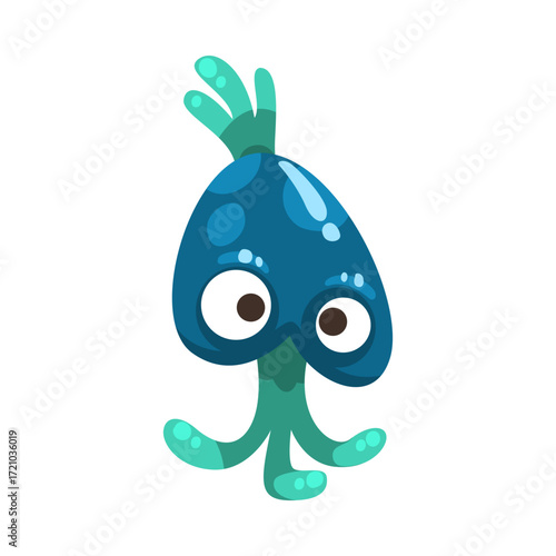 Comic Monster Character with Bulging Eyes and Tentacles Vector Illustration