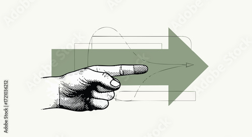 Illustration of a hand pointing towards a green arrow, suggesting direction or guidance.