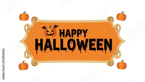 Happy Halloween Sign: A festive Happy Halloween sign with a jack-o'-lantern and pumpkins, captures the essence of the spooky season.