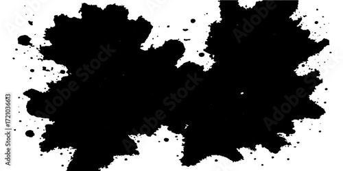 Grungy black ink splat with a paint texture and border frame for a dirty design element