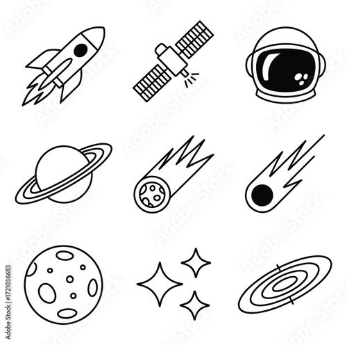Space objects and celestial bodies rocket satellite