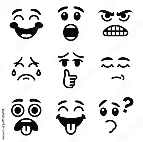 Diverse cartoon faces expressing emotions expressions