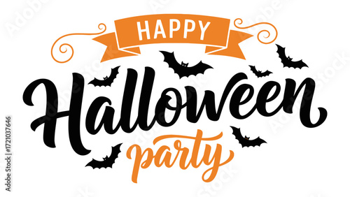 Happy Halloween Party invitation :  A vibrant invitation for a Halloween party, creatively designed with festive typography. The image displays a spirited celebration.