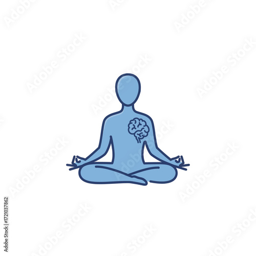 Blue Silhouette of a Person Meditating with a Brain Illustration Inside the Chest Cavity
