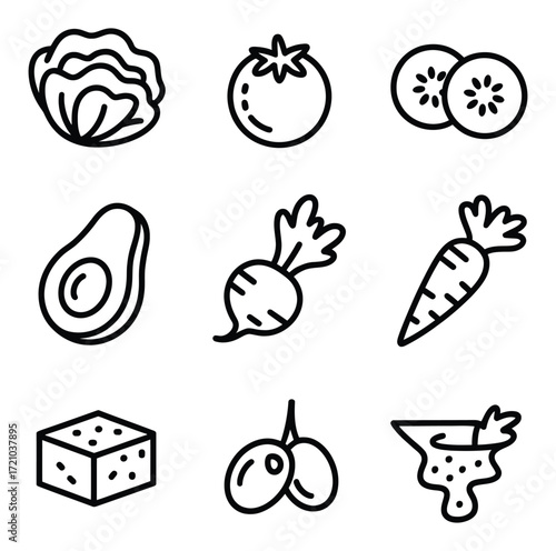Fresh produce and food icons lettuce tomato