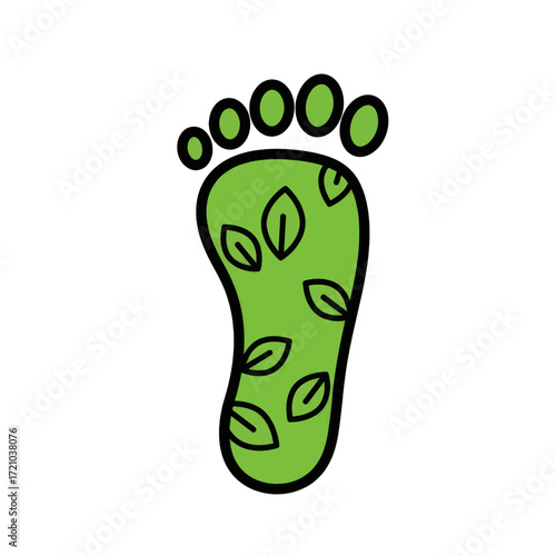 Green footprint with leaves, concept of eco-friendly and sustainability, cartoon vector illustration