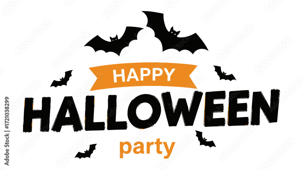 Obraz premium Happy Halloween Party Celebration: A spooky and festive graphic design showcases the joyful atmosphere of Halloween, featuring iconic symbols of the holiday such as bats. 