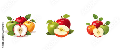 Red, Green, and Yellow Apples Fresh Fruit Illustration