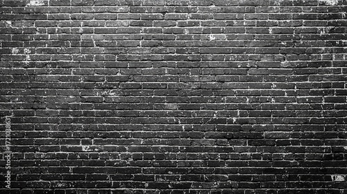 black brick wall background, dark grunge texture with copy space.
