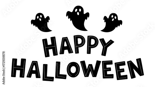 Spooky Halloween Greeting: A playful illustration of Happy Halloween with spooky ghosts evokes a sense of festive fun.