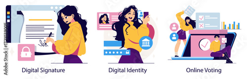 Digital Signature, Identity, and Voting Vector Illustration