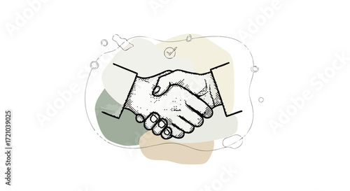 Professional handshake symbolizes partnership and successful deal closing with modern abstract shapes and clean design