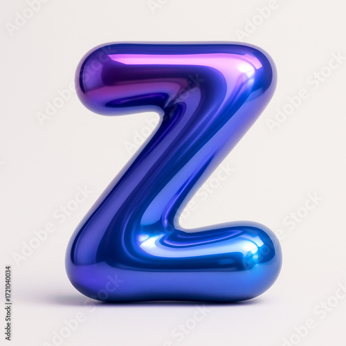 3d letter z in glossy liquid chrome with purple blue balloon typography isolated