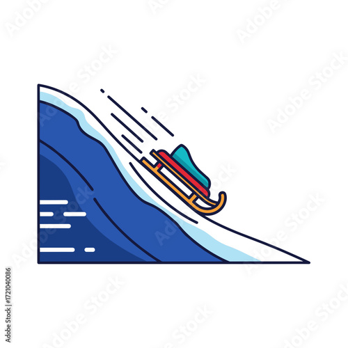 Colorful toboggan sled speeding down a snowy hill a dynamic vector illustration of winter fun.