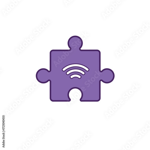 Purple puzzle piece with Wi-Fi symbol, abstract representation of connection and technology