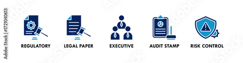 Corporate Governance banner web icon vector illustration concept with icon of regulatory, legal paper, executive, audit stamp, and risk control