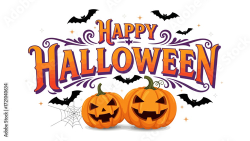 Festive Halloween Night: a spooky illustration displaying two carved pumpkins with grinning faces.