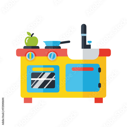 Colorful Toy Kitchen Playset with Oven Stovetop and Sink.