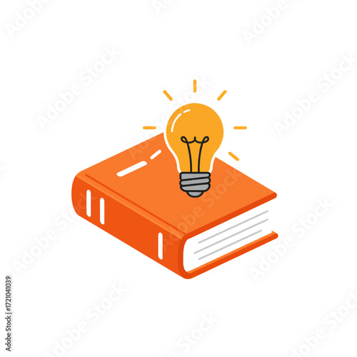 Orange book with glowing light bulb representing an idea or knowledge, perfect for educational or creative concepts