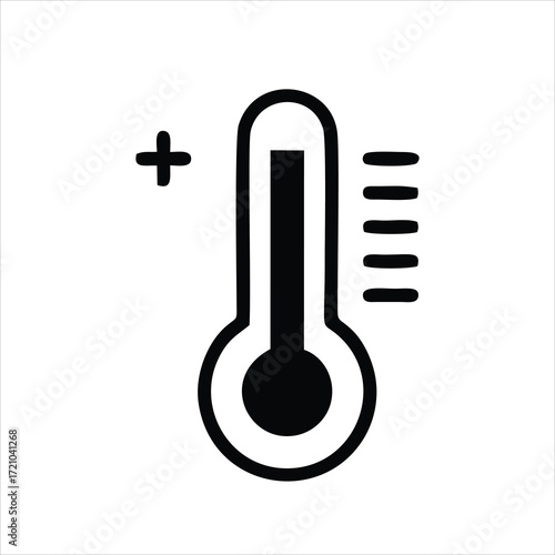 Temperature icon in flat style. Good weather symbol isolated on white background Sun and termometer icon in black Weather, hot and warm climate concept Vector illustration
