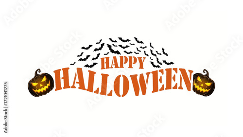 Happy Halloween Celebration: A seasonal design that radiates Halloween cheer with an illustrated greeting, pumpkin carvings, and bats against a festive background, embodying the spooky spirit. 