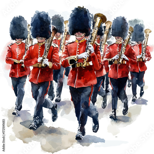 English Colorful Parade, watercolor drawing vector, isolated on a white background.