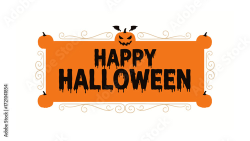 Happy Halloween: A festive greeting with a grinning pumpkin, embodying the spirit of the spooky season and the excitement of trick-or-treating.