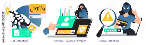 Cybersecurity Vector Illustration with Bot Detection