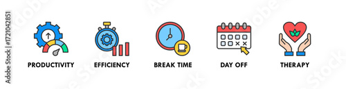 Work Life Balance banner web icon vector illustration concept with icon of productivity, efficiency, break time, day off, and therapy