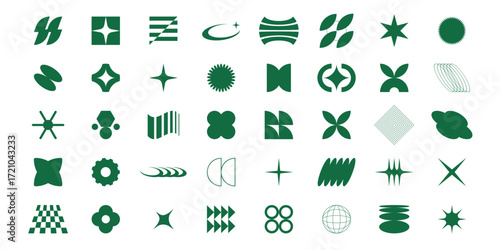 Collection of Abstract Geometric Shapes and Logos in Green.
